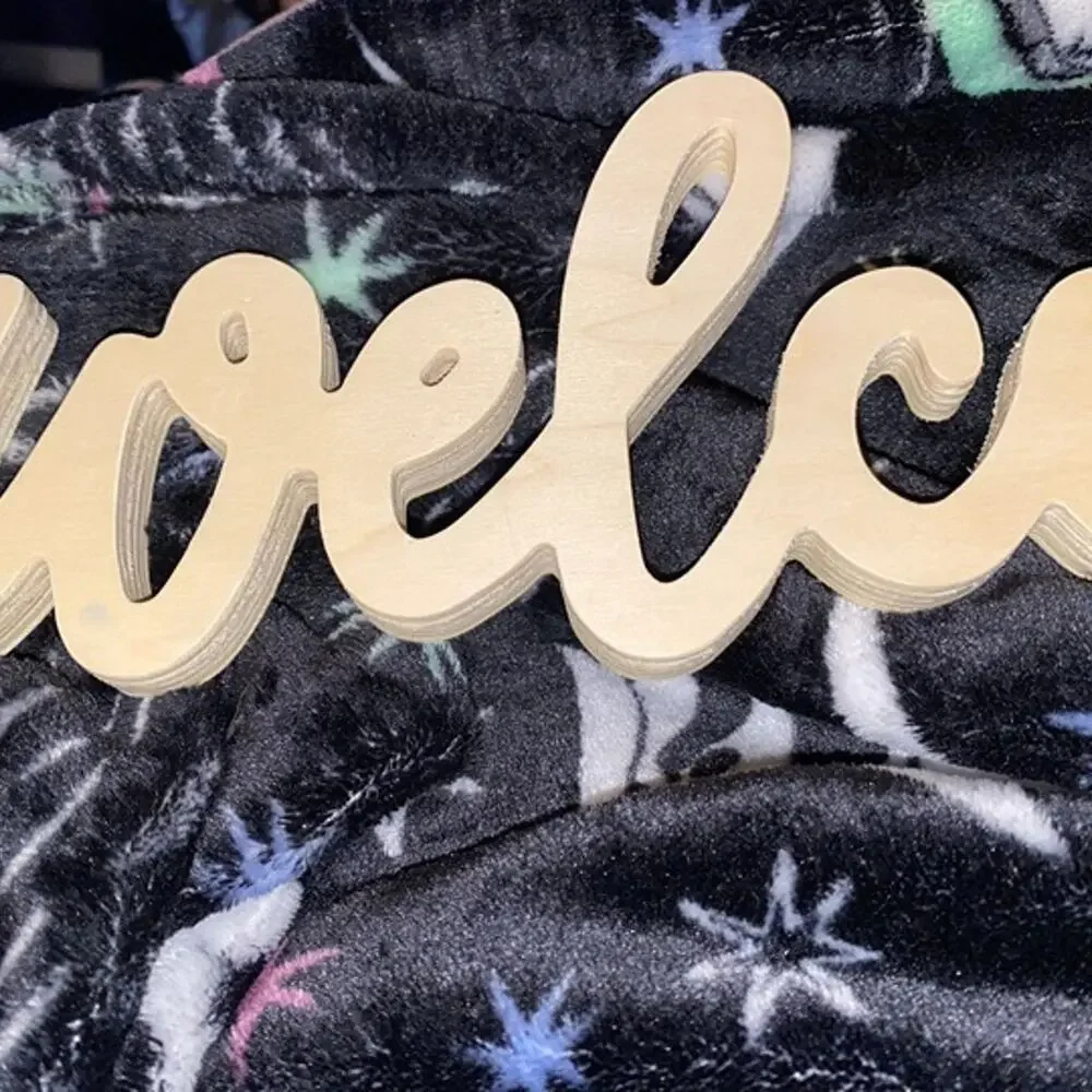 Target DIY wooden word decor. natural wood. cursive “Welcome”. paint ready.